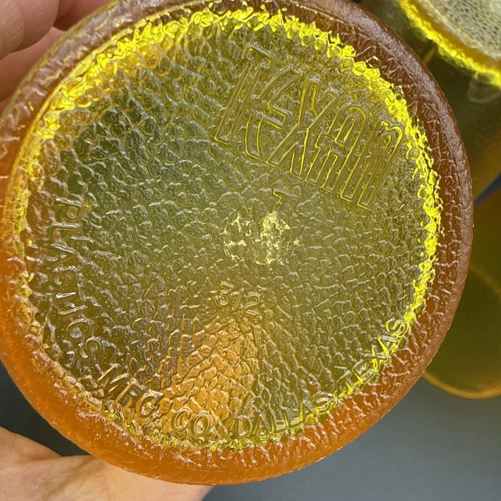 Set of 4 Texan Tumblers Amber Plastic Pebble Textured Cups #312 Vtg